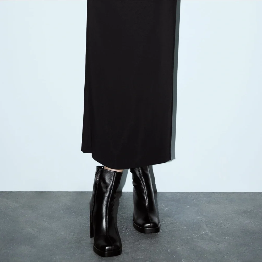 ZARA PLATFORM LEATHER HEELED ANKLE BOOTS